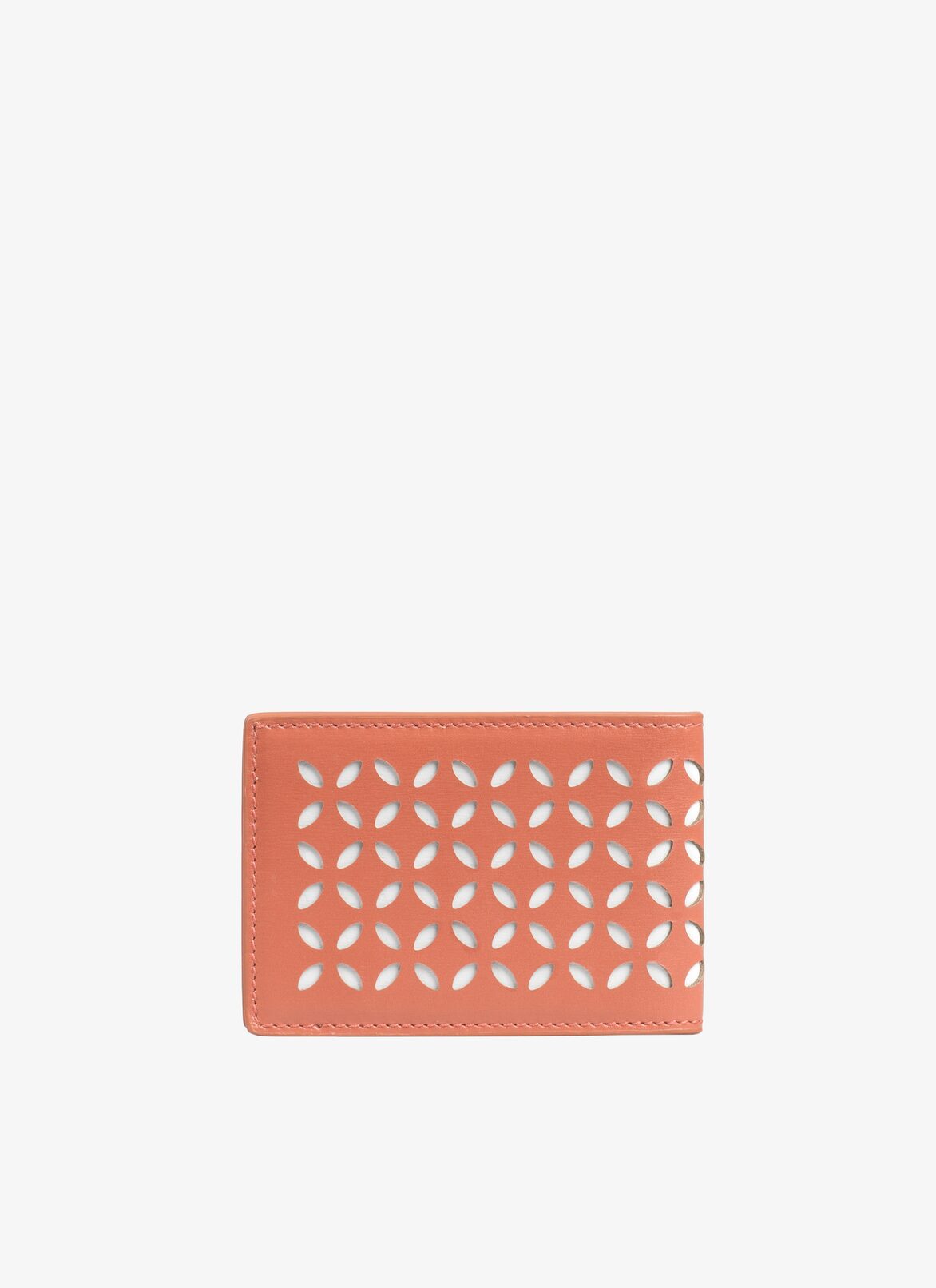 Openwork leather cardholder
 ALAÏA CARAMEL/WHITE OPENWORK LEATHER CARDHOLDER